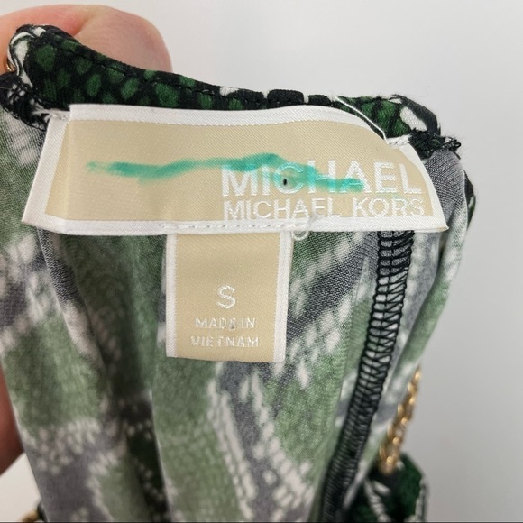 Michael Michael Kors Green Gold Snake print Cold shoulder Top size Small - Picture 8 of 8